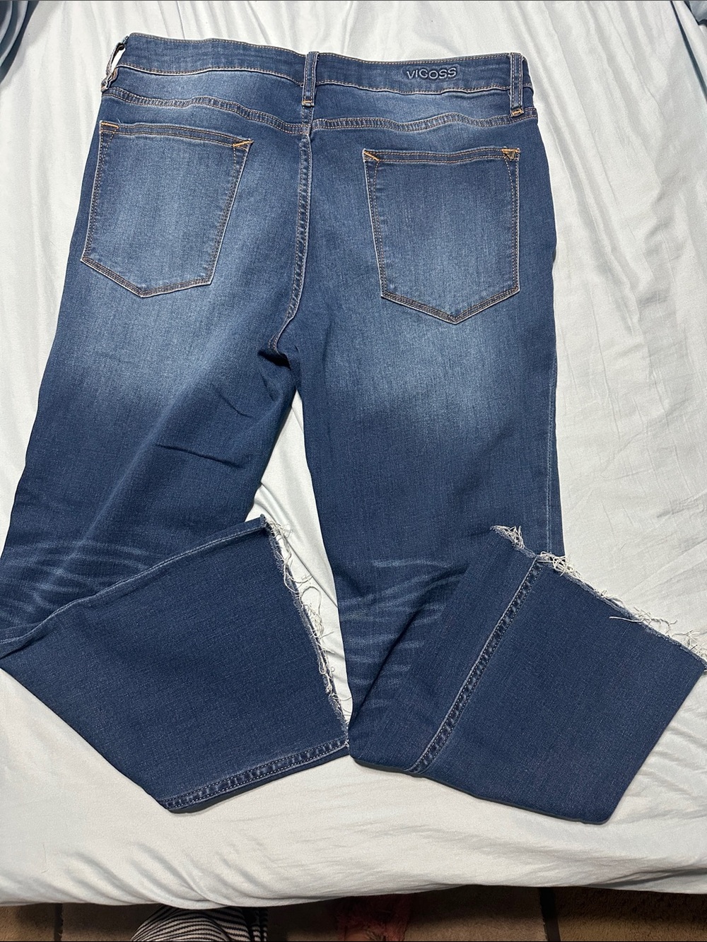 VICOSS Dark Wash Straight Leg Jeans - Raw Hem 25 inch inseam